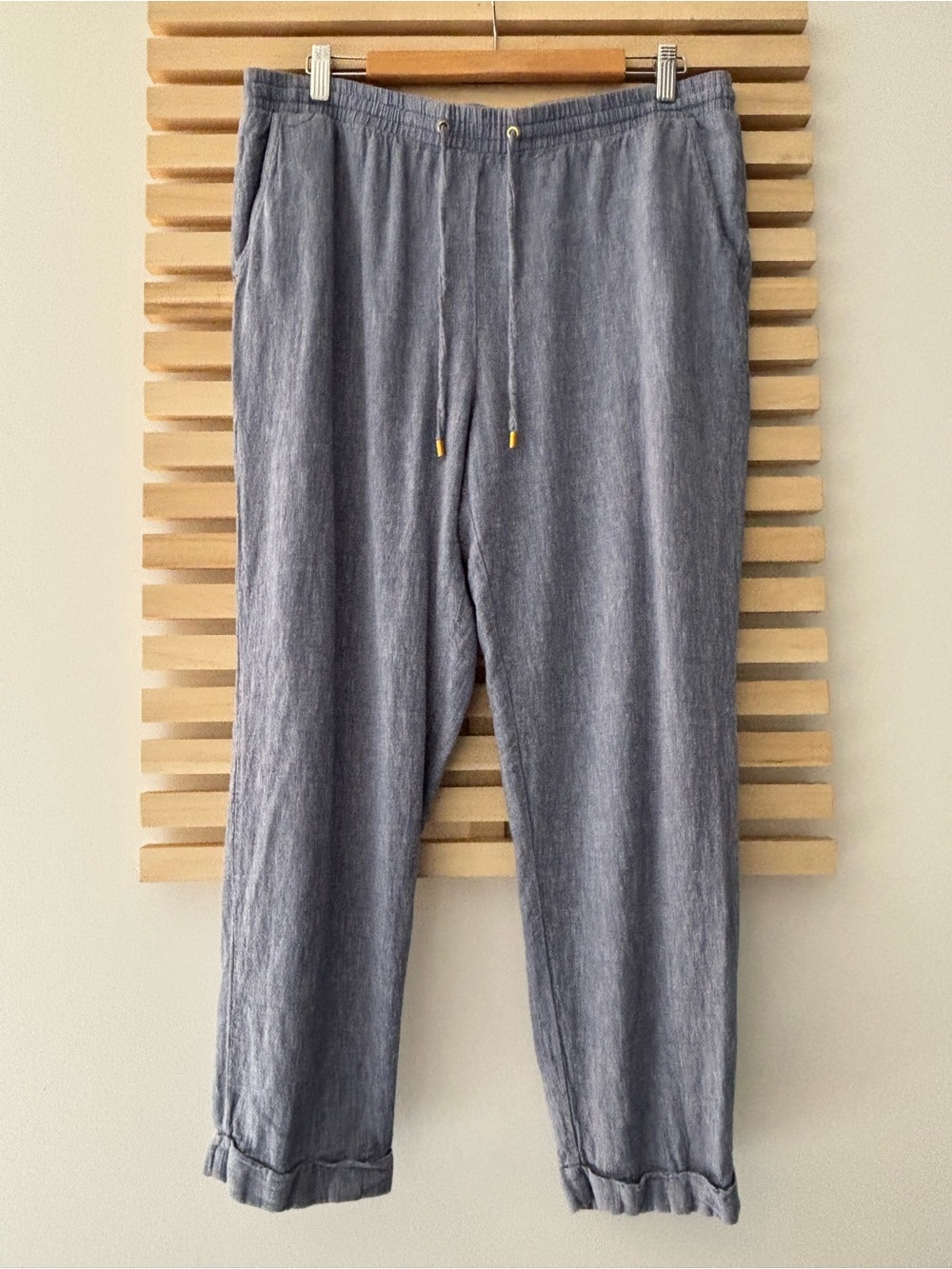 Ellen Tracy Linen Blend Heathered Blue/Grey | Drawstring Waist | Size Large